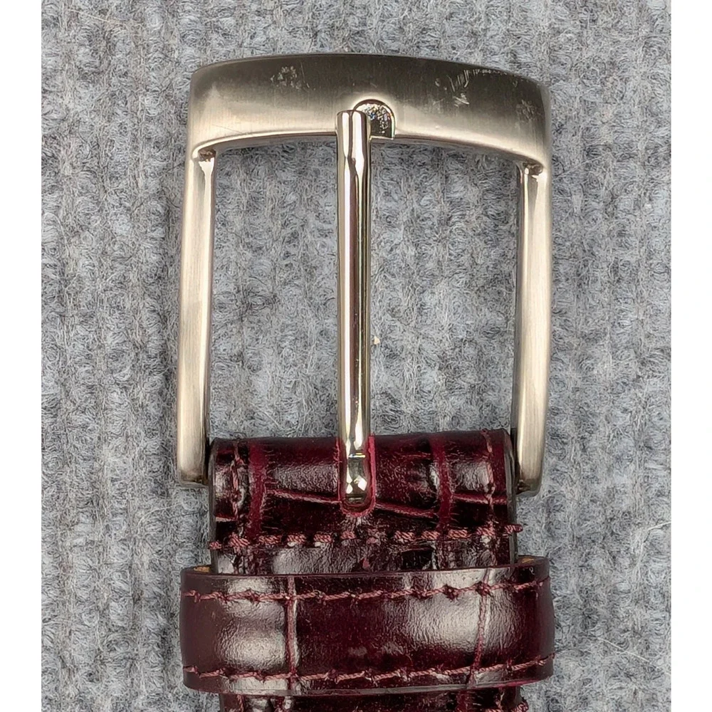 Paul Fredrick Belt Men 42 Croc Embossed Italian Leather Burgundy Hand Made Italy